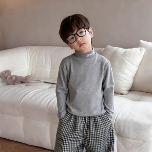 儿童双面德绒打底衫半高领长袖T恤男童女童新款秋冬保暖内搭上衣