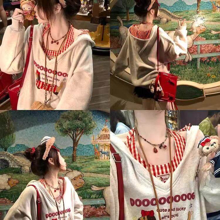 甜酷少女腊肠狗毛巾绣长袖卫衣