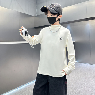 男童双面德绒自发热半高领打底衫秋冬保暖内搭中大童长袖T恤上衣