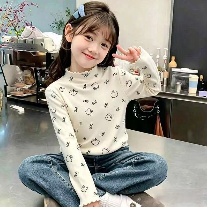女童双面德绒半高领木耳边内搭