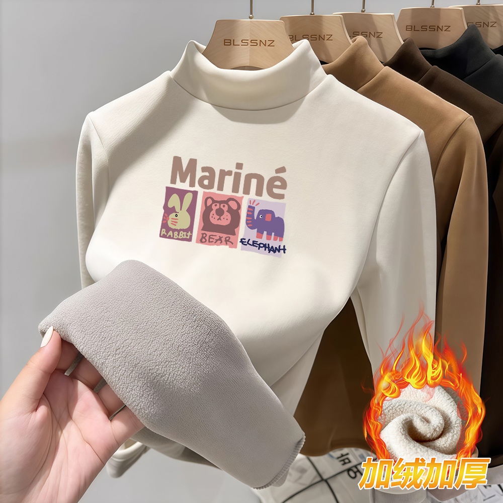 一体绒加厚中大童半高领保暖上衣