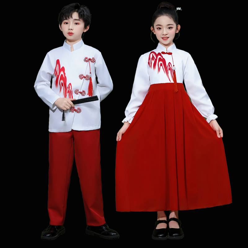 儿童合唱服诗歌朗诵表演服中小学生大合唱元旦中国风男女演出服装
