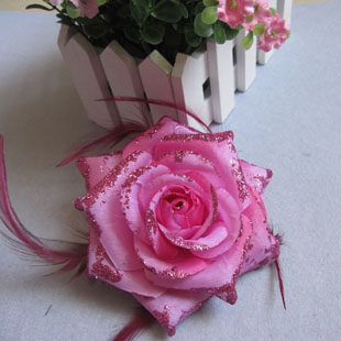 新娘头花舞蹈头花头饰闪粉羽毛芙蓉花朵发饰玫瑰花头花胸针胸花绢