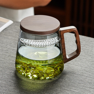 月牙玻璃杯耐高温带把2025新款茶水分离高硼硅喝水家用带盖子泡茶