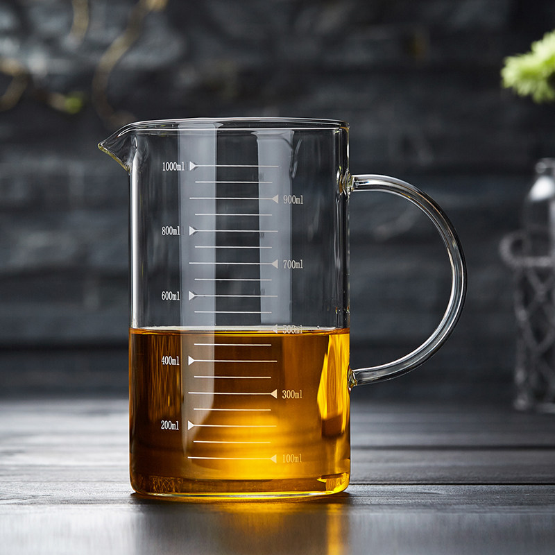 玻璃杯带刻度量杯耐高温烘焙微波炉牛奶家用带盖高硼硅大容量水杯