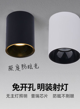 黑色led明装射灯深防眩聚光吸顶筒灯免开孔cob天花灯5W7W12W24W瓦
