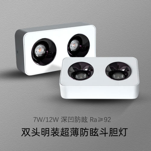 黑色超薄led明装射灯7W12W防眩双头天花灯14W24W瓦筒灯吸顶矮吊顶