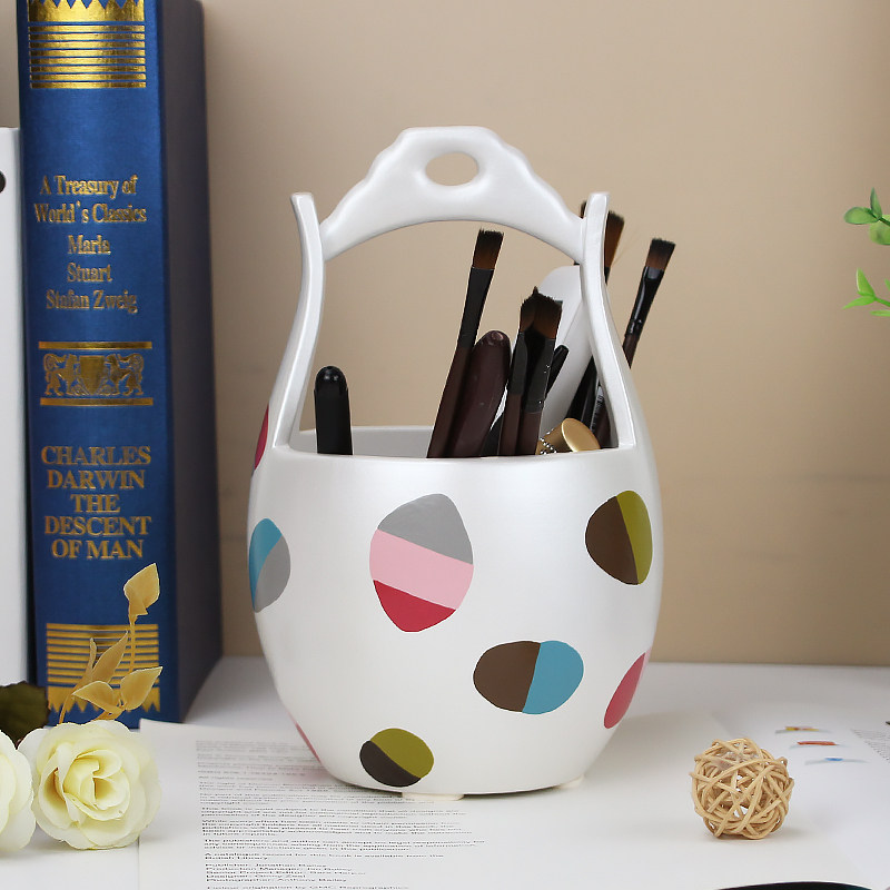 手绘多功能收纳盒创意手工家居装饰品珠宝收纳盒化妆品收纳桶笔筒