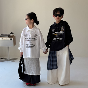 打底衫 童POLO衫 字母长袖 2025秋季 儿童翻领休闲宽松上衣 男女童韩版