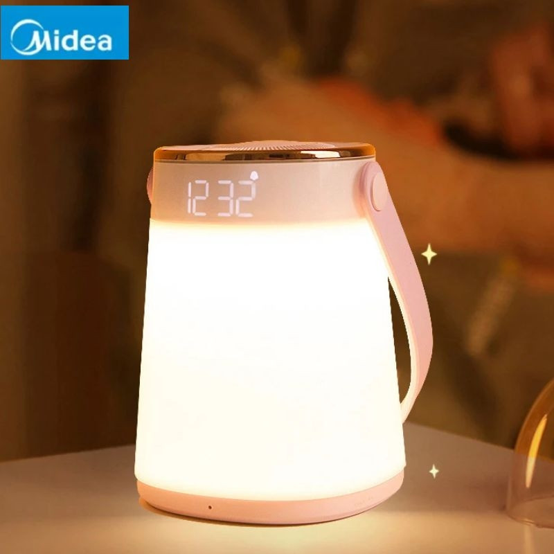 美的LED小夜灯便携式手提灯暖光护眼卧室床头灯粉色充电台灯
