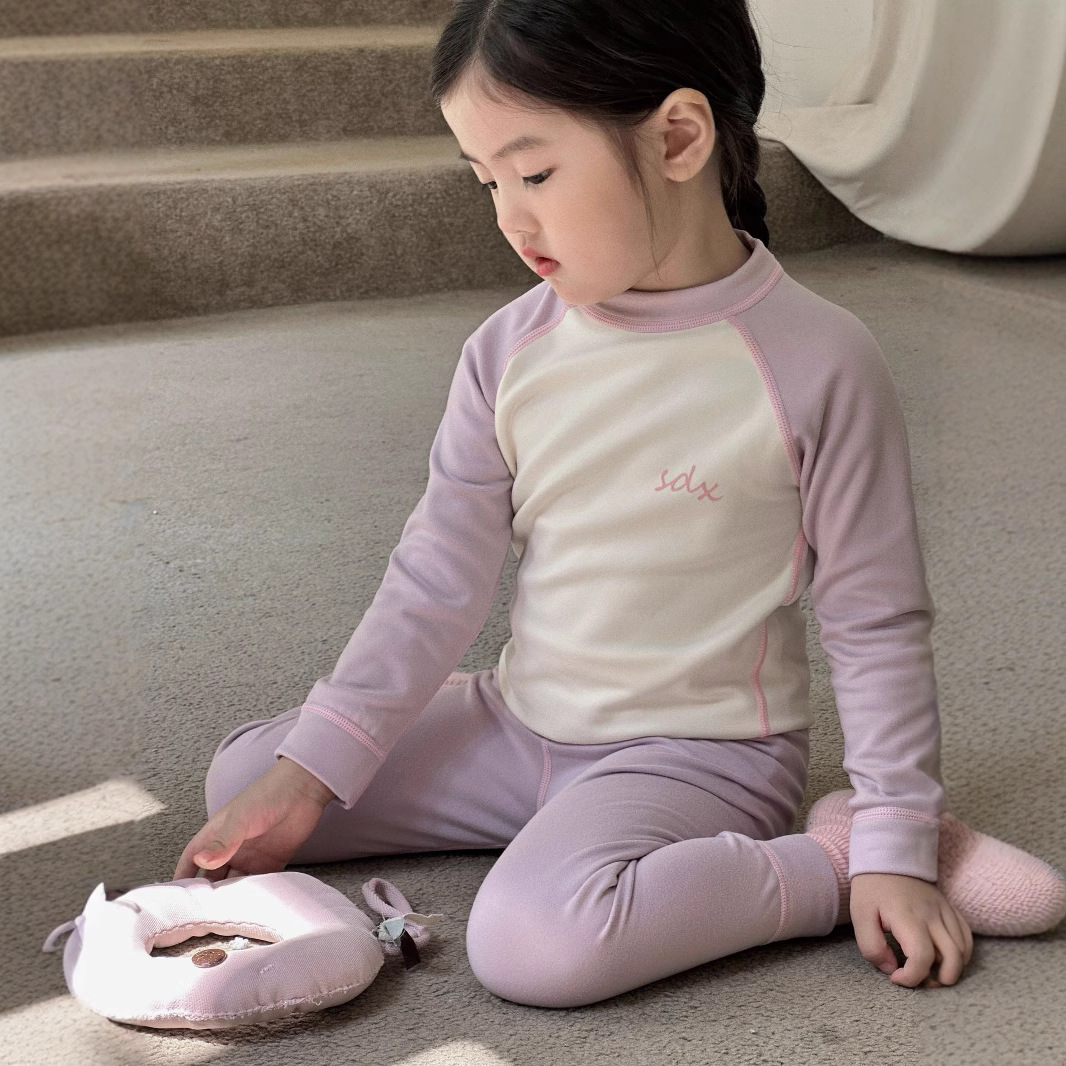 秋冬儿童保暖内衣套装男童女童秋衣秋裤睡衣家居服打底韩版拼色款