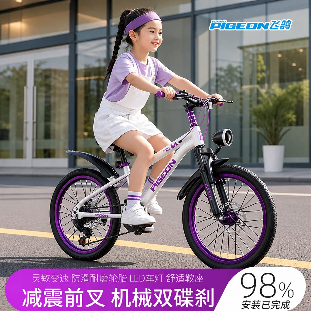 飞鸽儿童自行车18/20/22寸男孩女孩青少年脚踏车学生车避震山地车