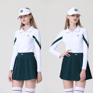 新款高尔夫女装长袖T恤秋冬修身显瘦女士运动韩版球衣防走光短裙