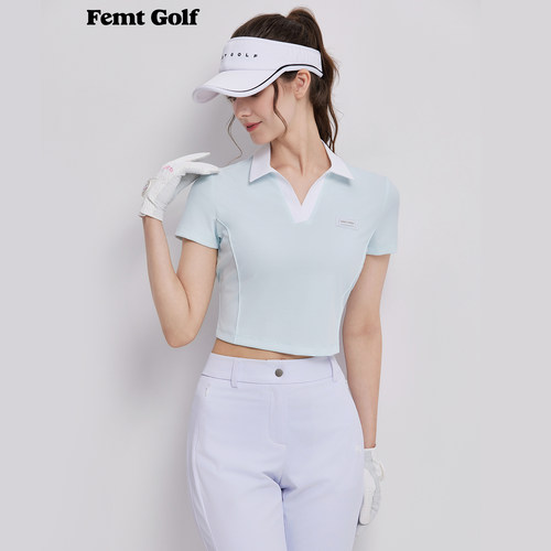 高尔夫V领短袖T恤速干显瘦短款衣
