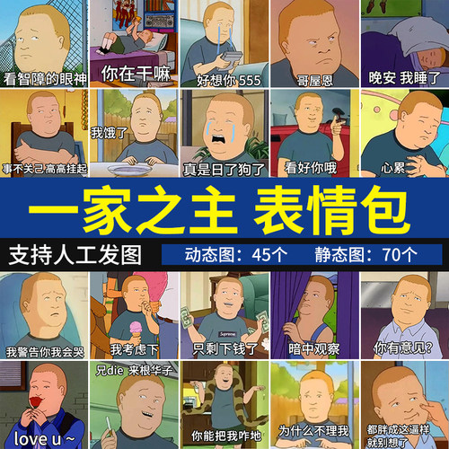 一家之主鲍比希尔表情包 动漫搞笑佛系男孩Bobby聊天斗图沙雕表情