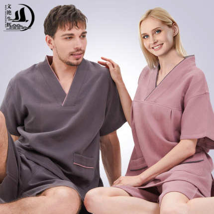 【文艳生辉】 全棉汗蒸服男女款 纯棉温泉洗浴服套装 按摩汗蒸服