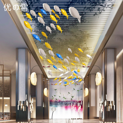 创意装饰鱼走廊天花板吊饰空中挂饰商场酒店大厅展厅2026新年布置