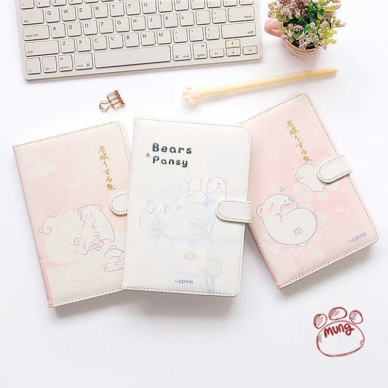 日韩文具 可爱创意小熊PU皮面磁扣笔记本日程计划记事手帐日记本