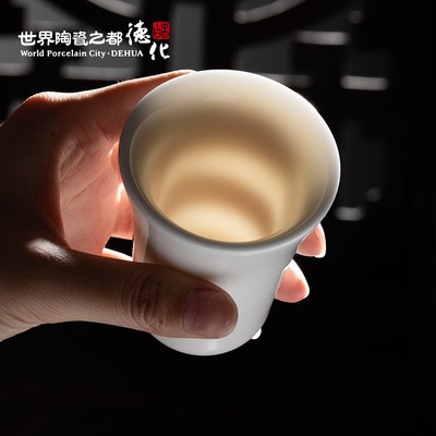 德化陶瓷 羊脂玉厚釉 主人杯白瓷单杯品茗杯茶杯徐福坤蚯蚓走泥纹