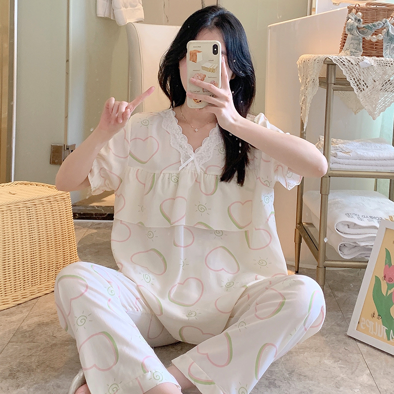 防凸点棉绸睡衣女夏季薄款家居服