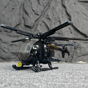 适用乐高积木军事直升机AH-6小鸟MOC特警人仔拼装玩具男女通用