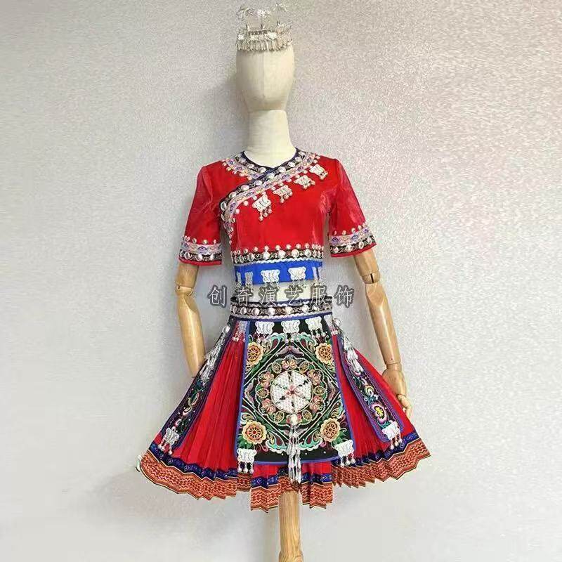 定制苗族舞蹈演出服女少数民族服民族服装/舞台装