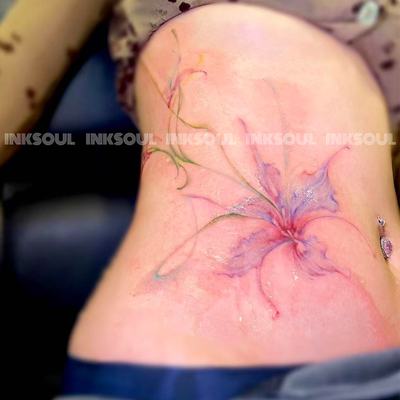 INKSOUL紫仙漫腹腹部花卉纹身贴