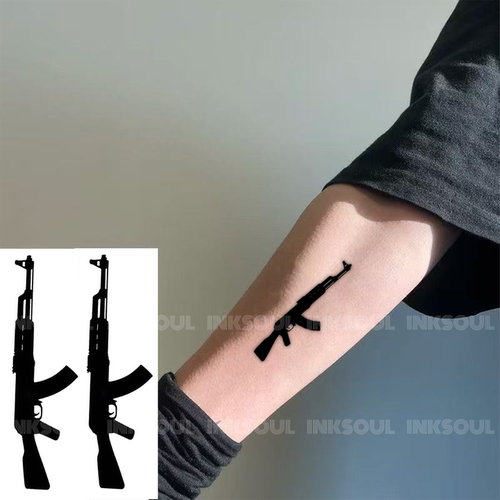 INKSOUL 双枪霸气AK47仿真纹身贴ins草本贴纸潮酷男女防水手臂贴