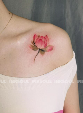 一荷清趣 | 国风荷花锁骨脚踝彩色纹身贴ins风小清新防水持久可洗