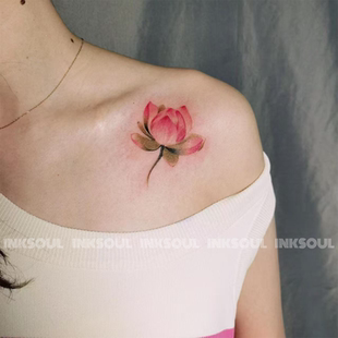 一荷清趣 | 国风荷花锁骨脚踝彩色纹身贴ins风小清新防水持久可洗