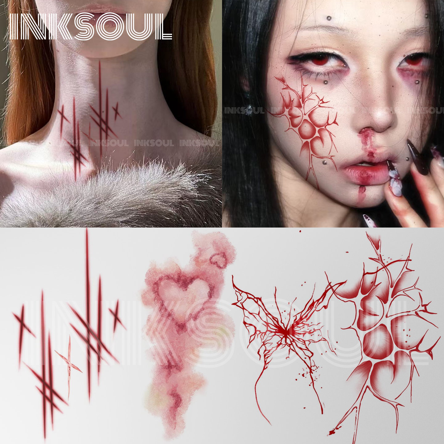 INKSOUL 恐怖万圣节仿真伤痕纹身贴纸面部妆容cos手臂淤青ins风
