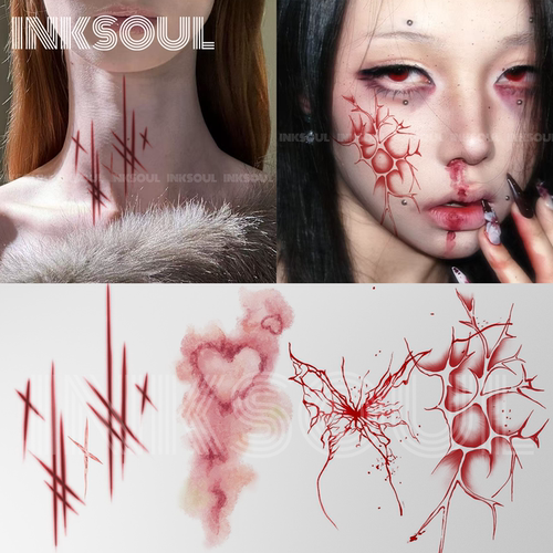 INKSOUL 恐怖万圣节仿真伤痕纹身贴纸面部妆容cos手臂淤青ins风