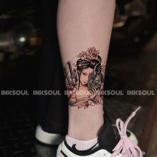 INKSOUL鬼面樱姬日式艺伎纹身贴