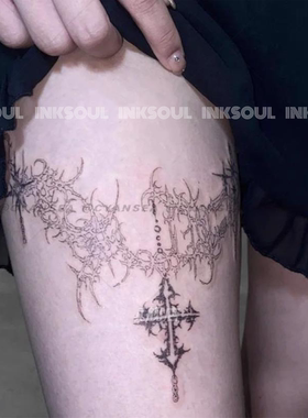 INKSOUL荆棘王冠草本腿环纹身贴