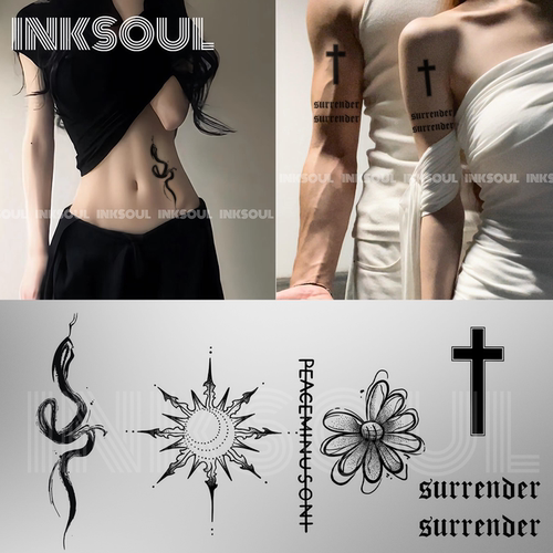INKSOUL 草本纹身贴欧美情侣十字架潮酷男女ins刺青逼真防搓贴纸