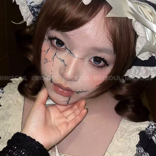INKSOUL 破碎裂纹妆容纹身贴万圣节哥特doll脸贴暗黑碎瓷感防水贴
