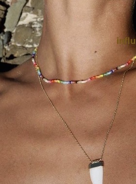 小众设计定制ANNI极细天然珍珠雏菊小花彩色串珠项链手链LU同款