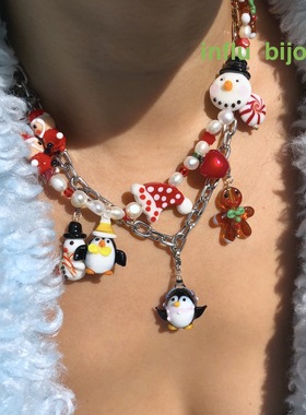 圣诞节限定款 琉璃珍珠雪人企鹅节日项链女生礼物原创设计定制
