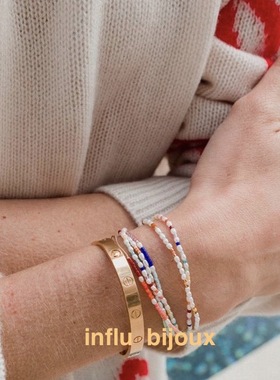 ANNI LU法国小众By Johanne天然石米粒珍珠彩虹色米珠串珠手链