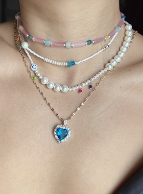 大珍珠蓝色春夏helder吊坠项链