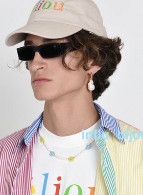 小众设计手工定制天然淡水珍珠雏菊彩虹米珠项链手链eliou男女