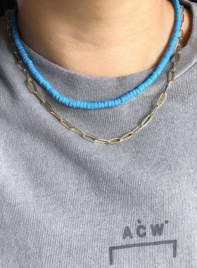 竹子同款天然石高蓝绿松石 橄榄玉石竹节chocker项链LAZYCIRCLES