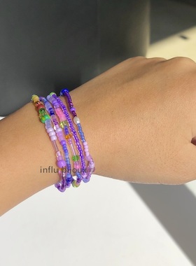 手工定制2022流行色veryperi蓝紫粉撞色ANNI极细手链混搭叠戴lu