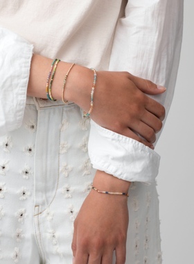 ANNI LU同款淡水珍珠极细手链水晶混搭叠戴撞色14k注金定制