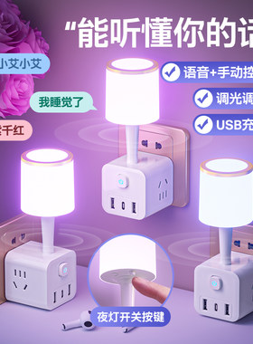 智能语音声控小夜灯带插座USB