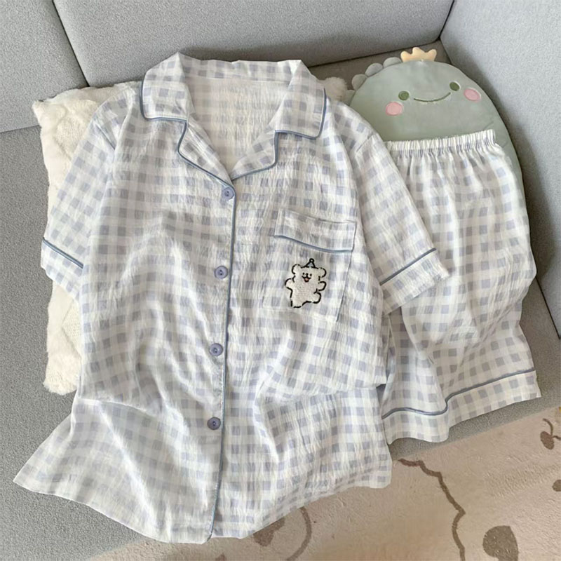 宝宝夏季开衫翻领空调服睡衣套装
