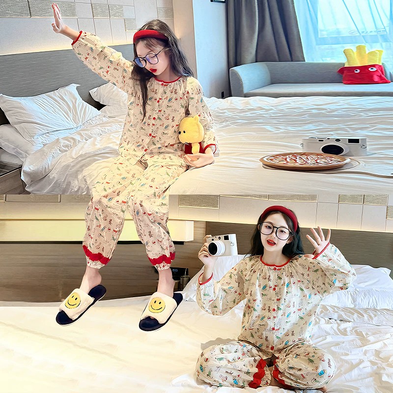 新款儿童睡衣春秋季长袖长裤云朵棉秋款女童卡通田园风洋气家居服