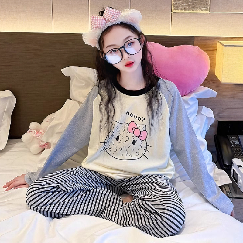 女童长袖长裤卡通女孩空调家居服