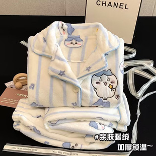 可爱卡通乌萨奇珊瑚绒女童睡衣冬季保暖儿童法兰绒女孩大童家居服