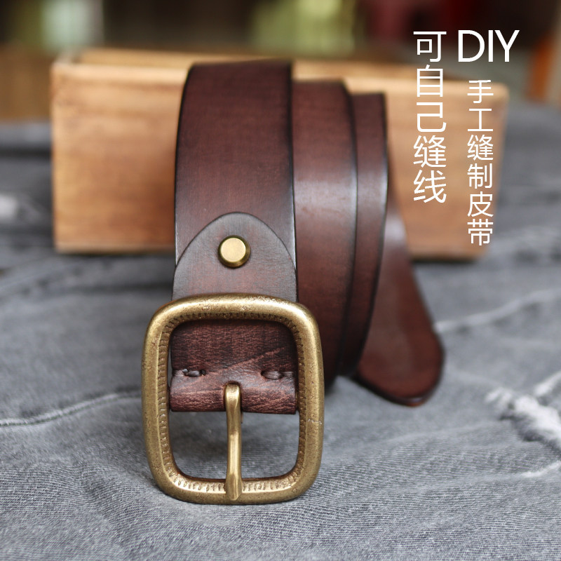 复古手工送礼男士休闲皮带纯铜扣牛仔裤真牛皮腰带diy自己做038